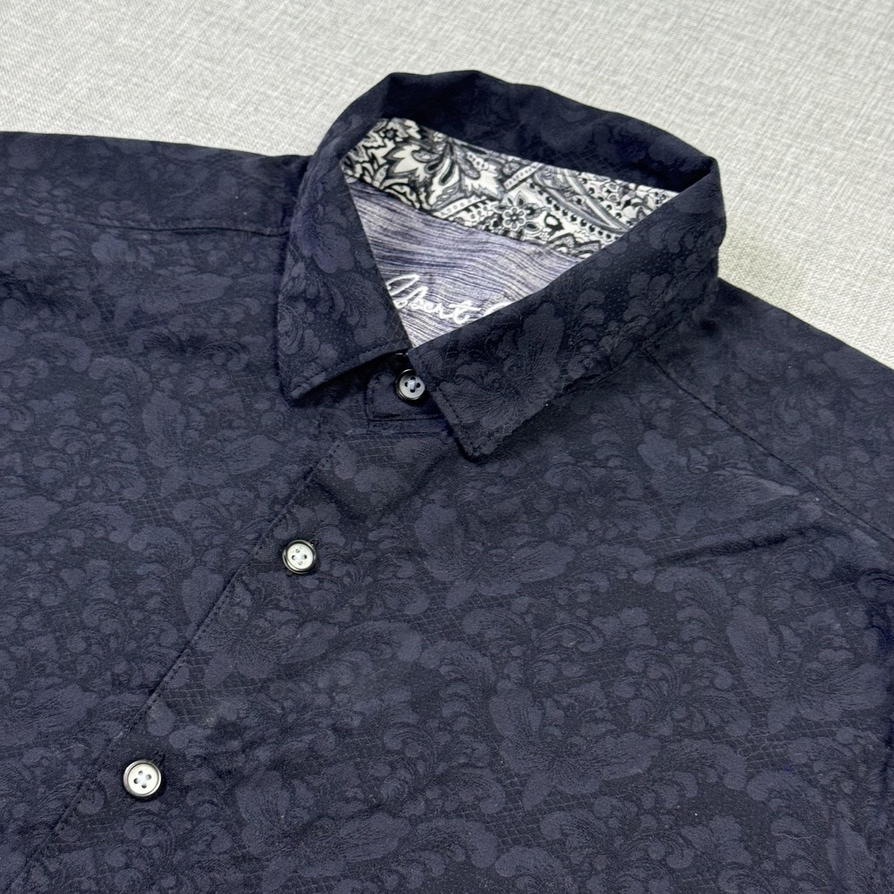 Robert Graham Shirt Mens L Blue Short Sleeve Button Up Point Collar Regular Fit